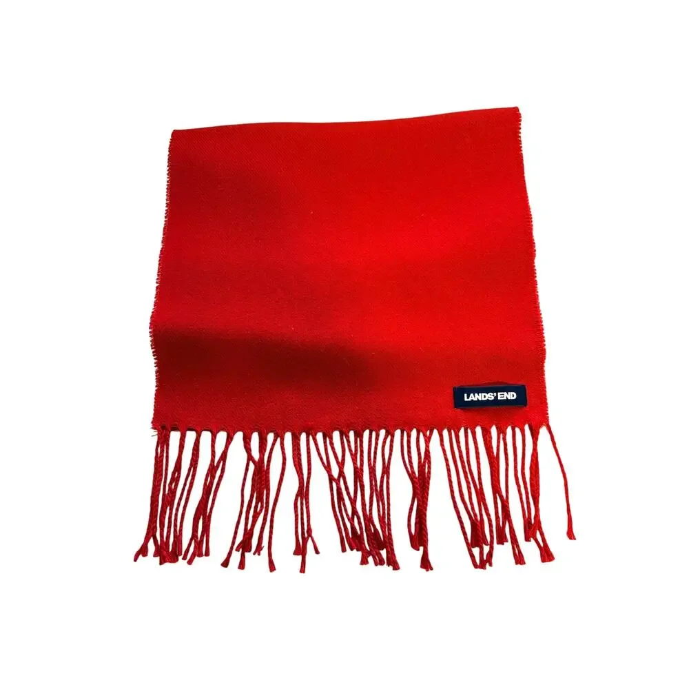 Lands' End Red CashTouch Scarf Fringe Rectangle Unisex Long Outdoor Gorpcore